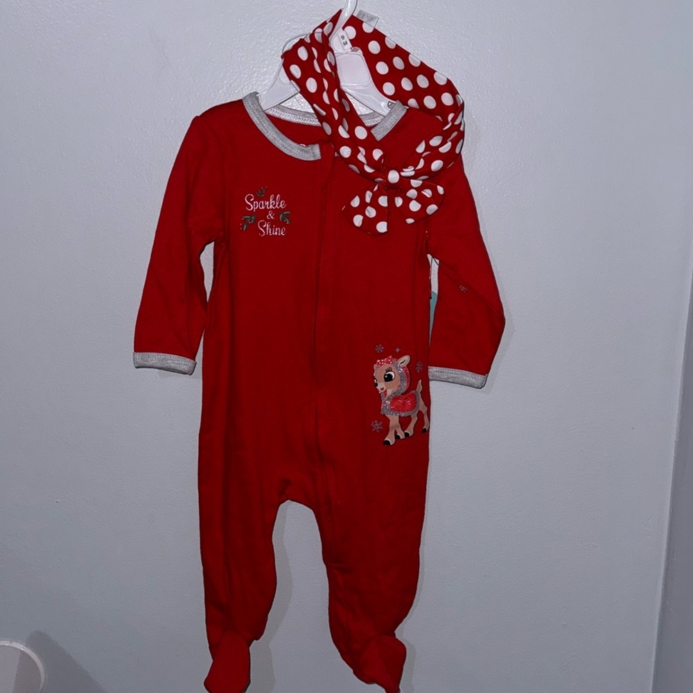 Christmas Headband & Footed Pj Set Available in Size Newborn and 9 Months